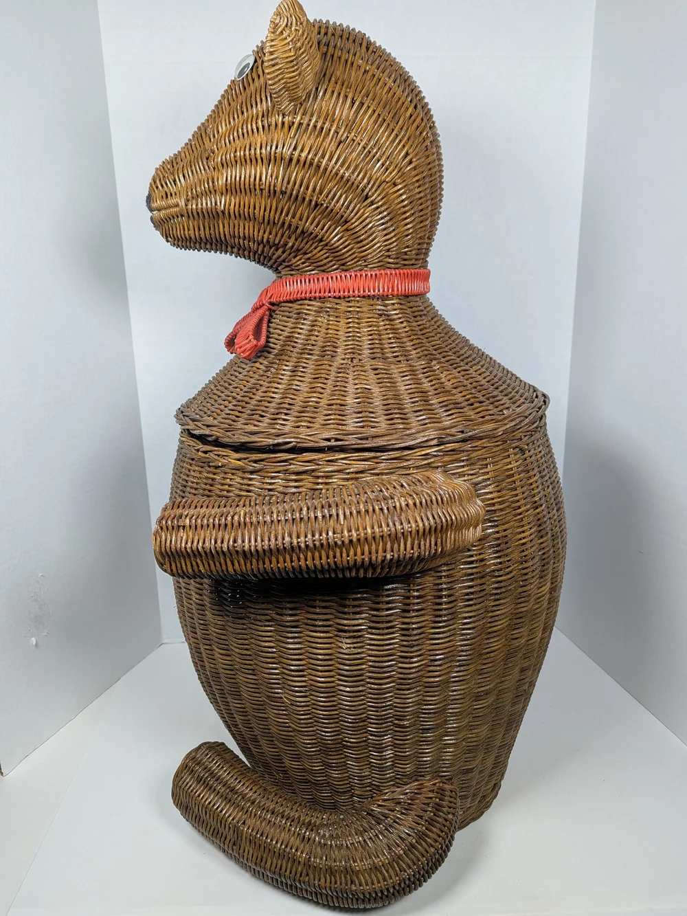 Vintage MCM Whimsical Wicker Bear Laundry Toy Hamper Storage